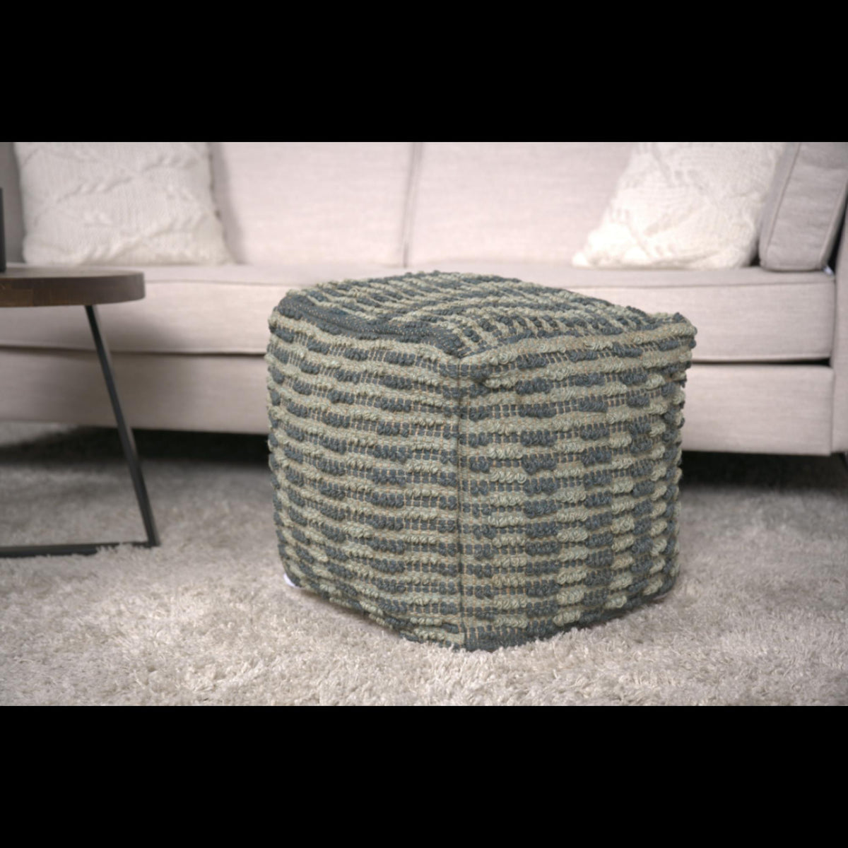 Menelaus Fabric Square Pouf, Blue and Teal