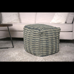 Menelaus Fabric Square Pouf, Blue and Teal