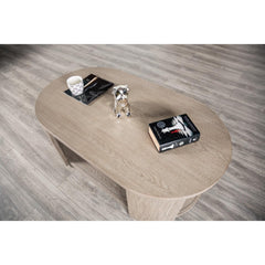 Modern Style 1pc Oval Coffee Table With Attached Casters Rubberwood Structure Open storage Oak Finish