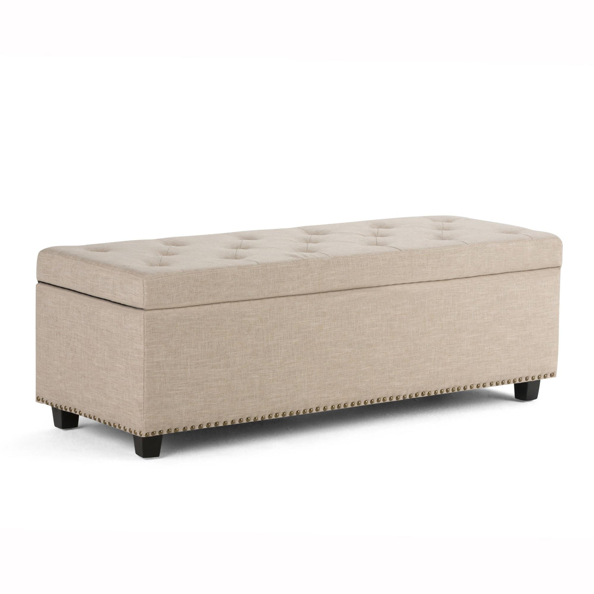 Saturn 48 inch Wide Storage Ottoman in Natural Linen-Look Fabric