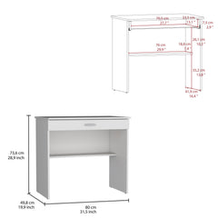 80 C Writting Desk, Compact Workstation with Drawer and Lower Shelf