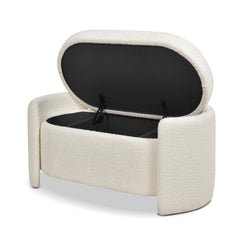 Tale 43" Upholstered Oval Storage Bench, Ivory White Boucle