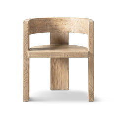 Meteor Solid Reclaimed Elm Sculptural Accent Curved Dining Chair, Heritage Light Natural Brown