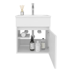 Quasar 18" Wide Floating Bathroom Vanity, With One Cabinet And Two Shelves, White