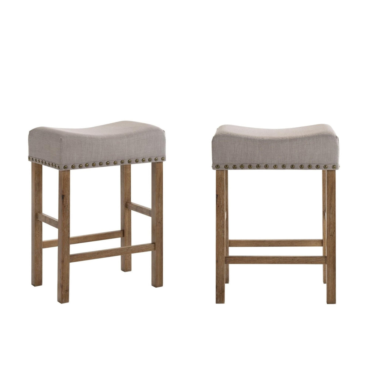 Contemporary Counter Height Stools Set of 2 Cushion Seat Classic Oak Finish Wooden Dining Furniture