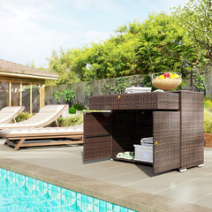 Outdoor Storage Cabinet, Waterproof PE Rattan Cabinet with Drawer for Indoor, Outdoor Swimming Pool, Mixed Brown