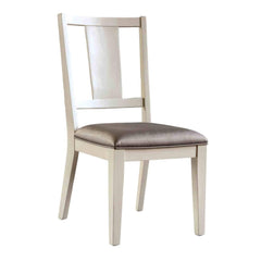 White Oak Finish 2pc Side Chair Faceted Panel Back Padded Seat Transitional Dining Room