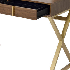Aura Walnut & Gold Finish Vanity Desk W/Mirror & Jewelry Tray