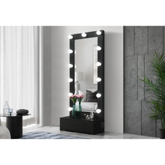 REVELATION BLACK NARROW TALL MIRROR WITH SPEAKER AND DRAWER