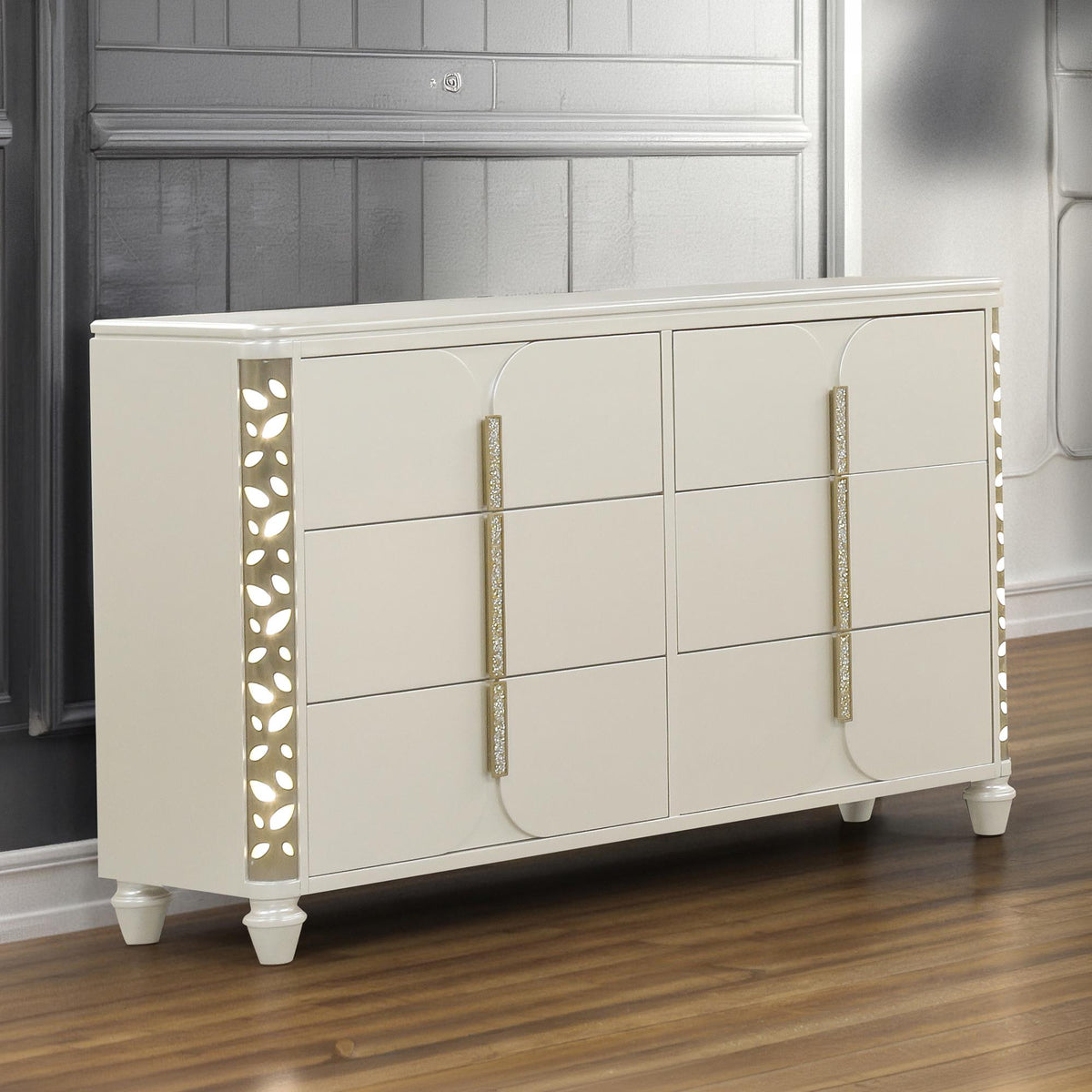 Dionysus Traditional Style Beige Wood Dresser with LED Accents (Mirror not included)