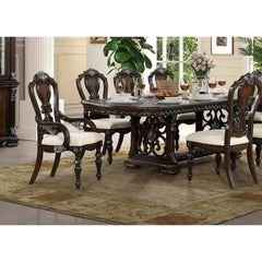 Traditional Style 2pc Arm Chair Ornate Corbels Dark Brown Finish Dining Room