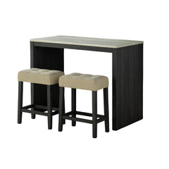 Two-Tone Design Black Dining Table 2x Stools Biscuit-Tufted Seat Cushion Beige 3pc Dining Table Set