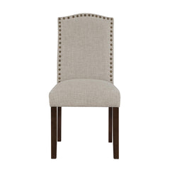Modern Classic Side Chairs Set of 2, Taupe Fabric Upholstery Seat Back Nailhead Trim Dining Furniture
