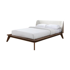 Fable / Beige Color Full Size Bed 1pc Fabric Winged Edge Headboard Platform Bedframe Mattress Ready Mid-Century Modern Style