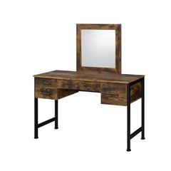 Sun Rustic Oak & Black Finish Vanity Desk & Mirror