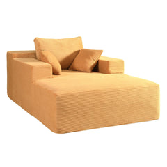 Convertible Chaise Lounge Chair Indoor – Oversized Corduroy Couch with Wide Armrest & Throw Pillows, Cozy Boneless Sleeper Sofa Bed Armchair,  No Assembly Required, Ginger Yellow