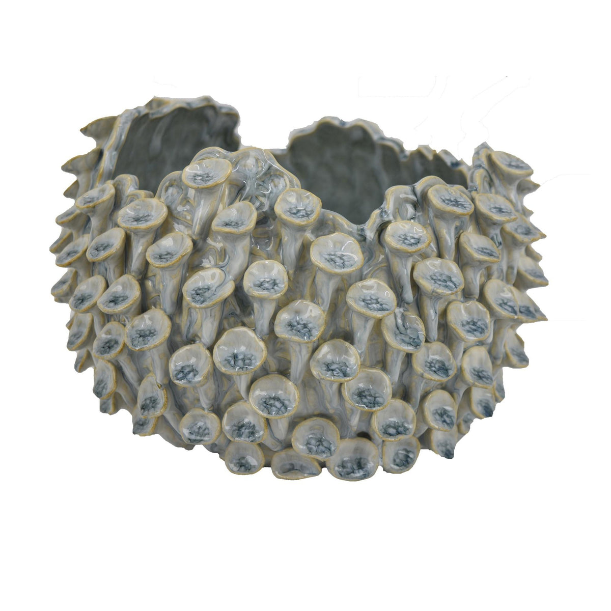 Tiara Decorative Bowl, Light Blue, Textured Coral Gray Ceramic, 11 Inch