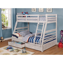 Twin Over Full Transitional Bunk Bed With Two Large Drawers Attached Ladder Wire-Brushed White