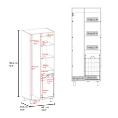 Saturn 71" High Two-Door Broom Closet With Hamper, Four Shelves, Hangers, Storage Closet, Pantry Cabinet