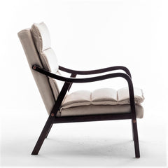 Mid-Century Modern Light Camel Accent Chair with Wood Armrest, Upholstered Reading Chair for Living Room Bedroom