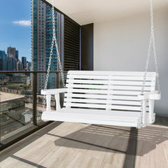 46" 2-Person Porch Swing Wooden Patio Swing Bench with Cup Holders, Slatted Design, Chains, 440lb Weight Capacity, White