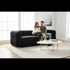 Velvet Sofa with Tufted Low Back Design, Sophisticated 3 Seater Couch for Living Rooms, 89 Inch Wide, Easy Assembly