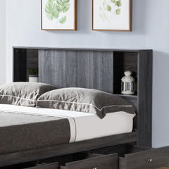 Twin Size Bookcase Headboard Stand Alone Two Sliding Doors Four Shelf Cubbies Spacer and dust panel Grey
