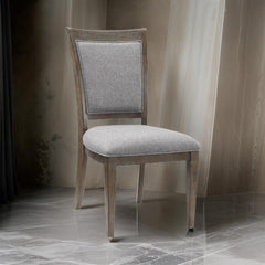 Saturn 26 Inch Set of 2 Side Dining Chairs, Gray Polyester, Driftwood Brown