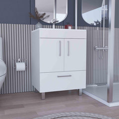 Hector Single Bathroom Vanity, Double Door Cabinet, One Drawer -White