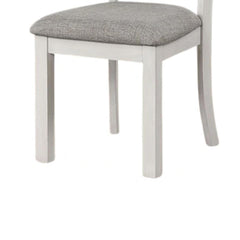 Saturn Side Dining Chair Set of 2, Rustic White Rubberwood, Gray Fabric