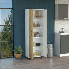Valhalla Cabinet 71"H, Five Internal Shelves, Two Doors, White/Macadamia
