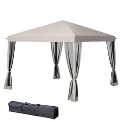 10' x 10' Pop Up Canopy Tent with Netting, Instant Gazebo, Screen House Room with Carry Bag, Height Adjustable, for Outdoor, Garden, Patio, Camping, Beige