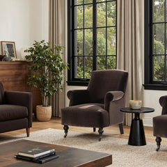 Eden 30" Pleated Sock Arm Accent Armchair Deep Brown Performance Velvet