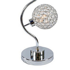Haven 32 Inch Table Lamp, Metal Frame, Round Base Glass, Crystals, Silver