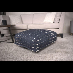 Asgard Fabric Square Pouf, Dark Blue and White