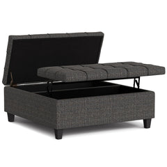 Aeneas 40 inch Wide Large Square Coffee Table Storage Ottoman in Ebony Polyester Tweed