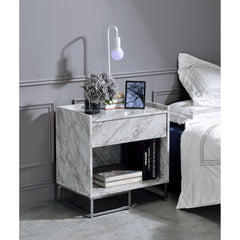 Lyra White Printed Faux Marble & Chrome Finish Accent Table