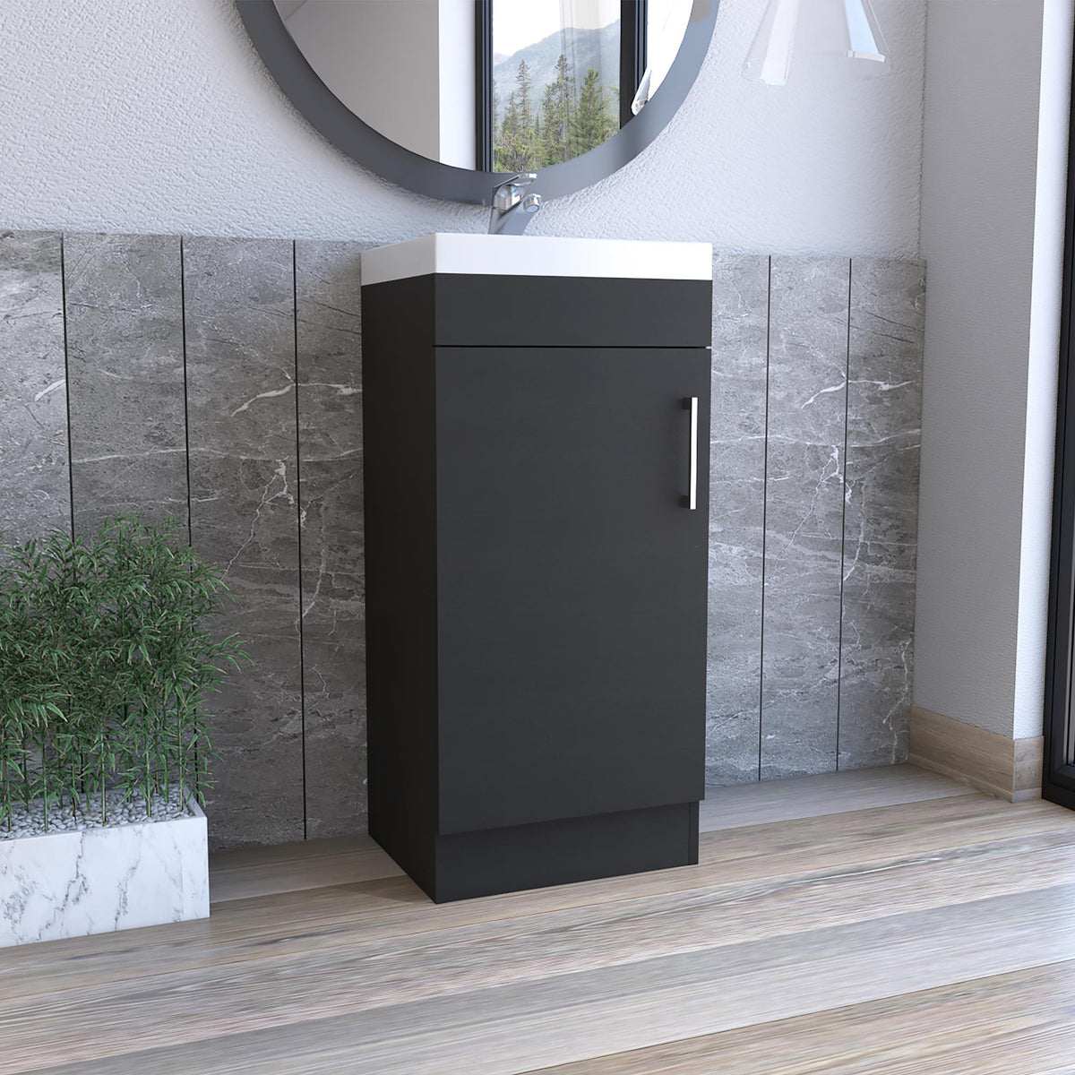 Polyxena Bathroom Vanity with Sink, Single Door Cabinet, Black