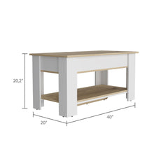 Aria Storage Table, One Extendable Table Shelf, Four Legs, Lower Shelf -Light Oak / White