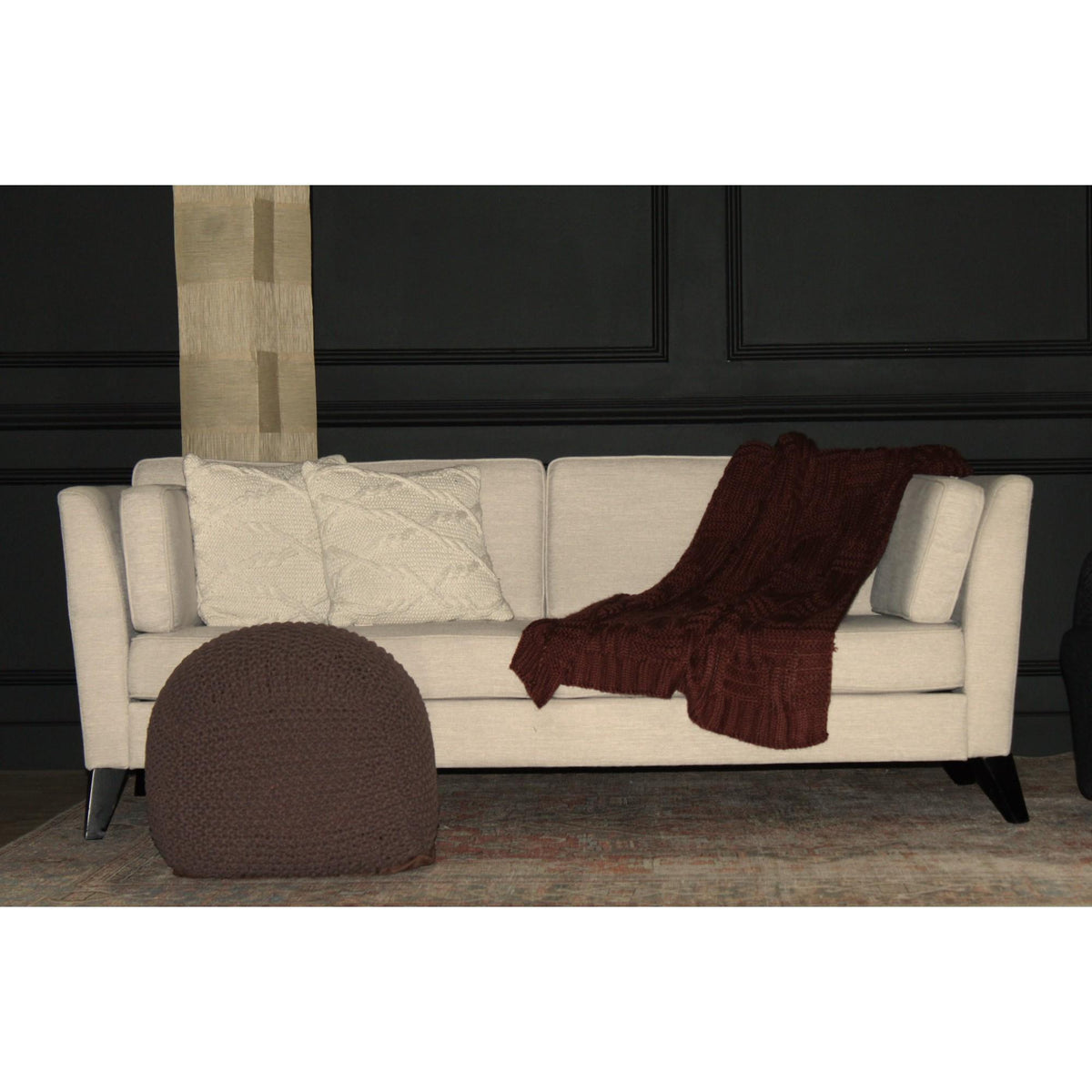 SEMI-Rounded Pouf - Cable Knitted - Handmade - Perfect Seating for Children and Adults - Footrest for Living Room or Bedroom - 100% Cotton Pouf (21" X 21" X 18")