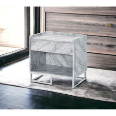 Lyra White Printed Faux Marble & Chrome Finish Accent Table