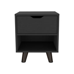 Galaxy Nightstand with 1 Open Storage Shelf, 1 Drawer and Wooden Legs