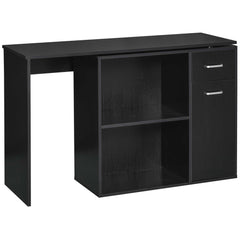 L Shaped Computer Desk, 180° Rotating Corner Desk with Storage Shelves, Drawer and Cabinet, Study Workstation for Home Office, Black
