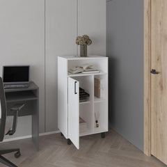 Hercules Base Cabinet, Compact Organizer, With One Door, Open Shelves And Top Display Space, White