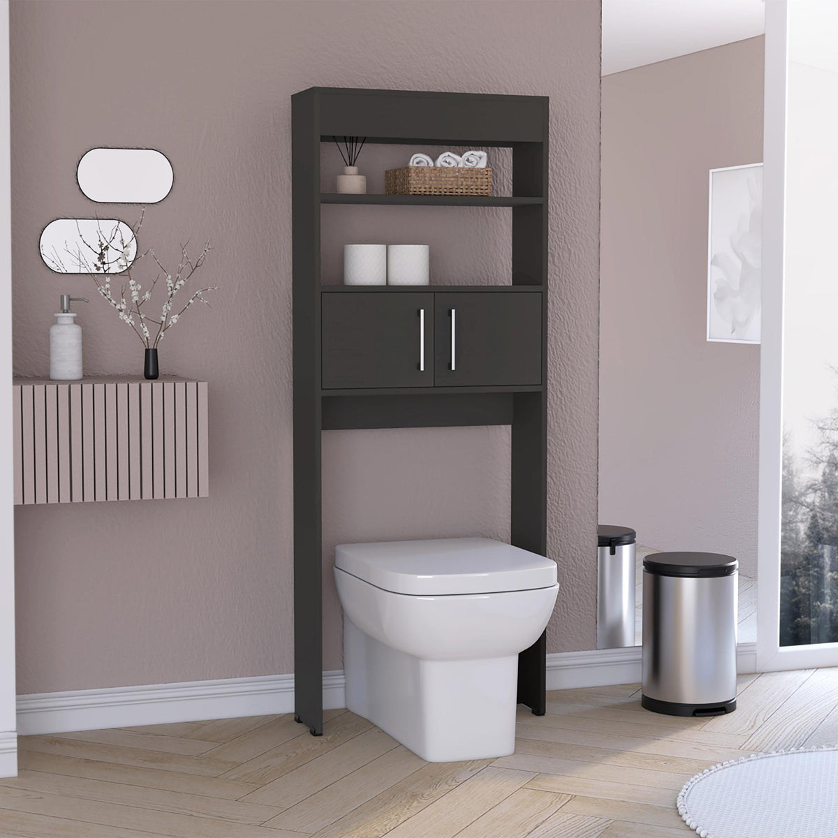Orestes Over The Toilet Cabinet, Double Door, Two Shelves -Black