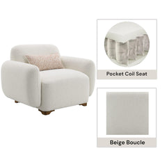 Aeneas Beige Boucle Accent Chair with 1 Toss Pillow