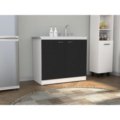 Pulsar Utility Sink With Cabinet, Double Door, One Shelf -White / Black