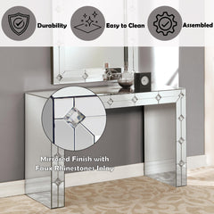 Log Mirrored & Faux Rhinestone Console Table (Assembled)