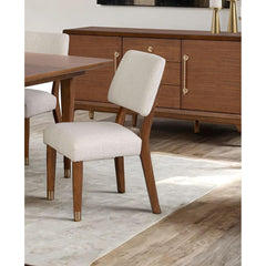Mid-Century Modern Style 2pc Side Chair Gold Capped Legs soft Round Edges Walnut Finish Dining Room