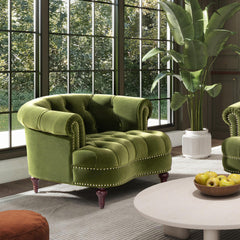 Harmony Rosa Victorian Tufted Upholstered Accent Chair, Olive Green Performance Velvet